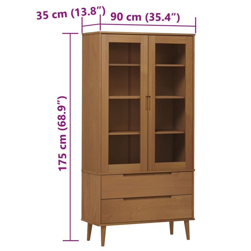 Casa si Gradina - Mobilier - Biblioteci si rafturi - Biblioteci - Dulap cu vitrina, maro, 90x35x175 cm, lemn masiv de pin - Infinity.ro