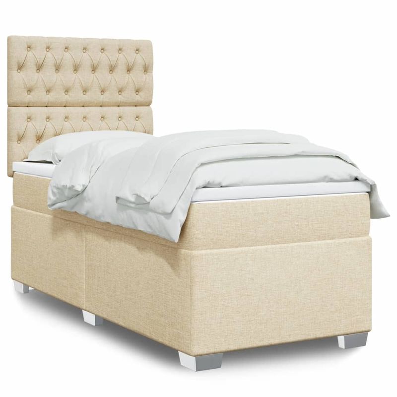 Casa si Gradina - Mobilier - Paturi si accesorii - Paturi - Pat box spring cu saltea, crem, 100x200 cm, textil - Infinity.ro