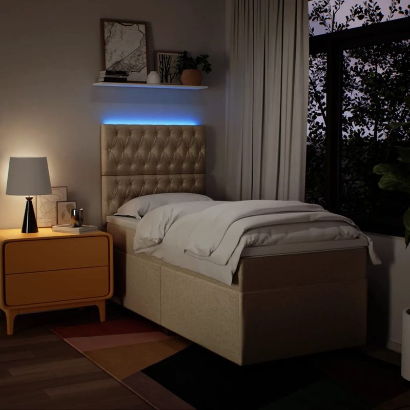 Casa si Gradina - Mobilier - Paturi si accesorii - Paturi - Pat box spring cu saltea, crem, 100x200 cm, textil - Infinity.ro