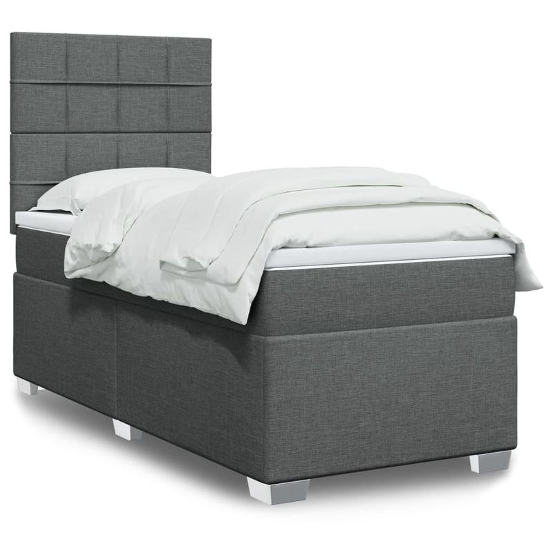 Casa si Gradina - Mobilier - Paturi si accesorii - Paturi - Pat box spring cu saltea, gri inchis, 80x200 cm, textil - Infinity.ro