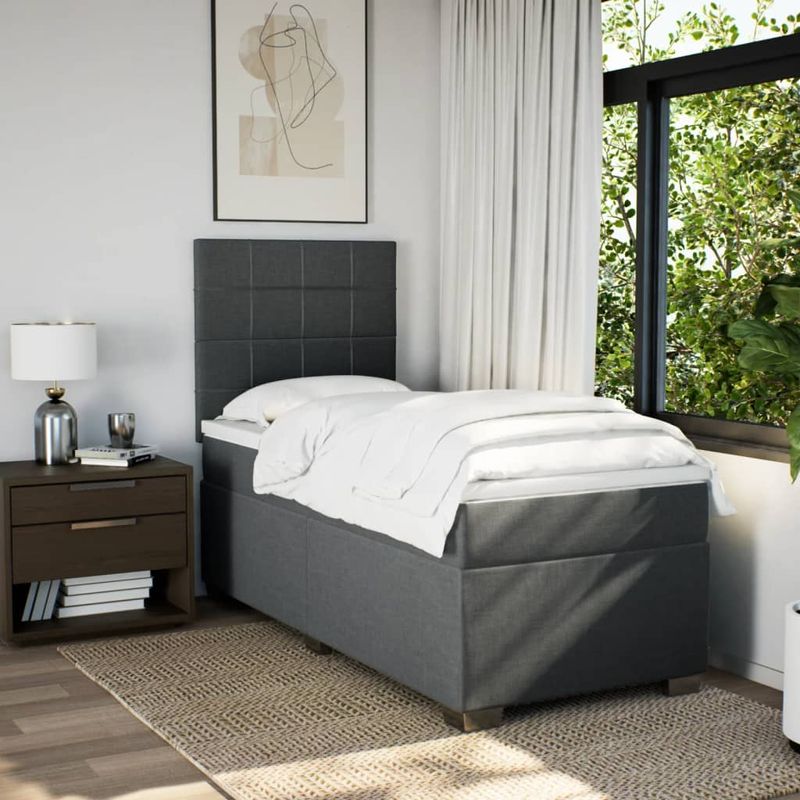 Casa si Gradina - Mobilier - Paturi si accesorii - Paturi - Pat box spring cu saltea, gri inchis, 80x200 cm, textil - Infinity.ro