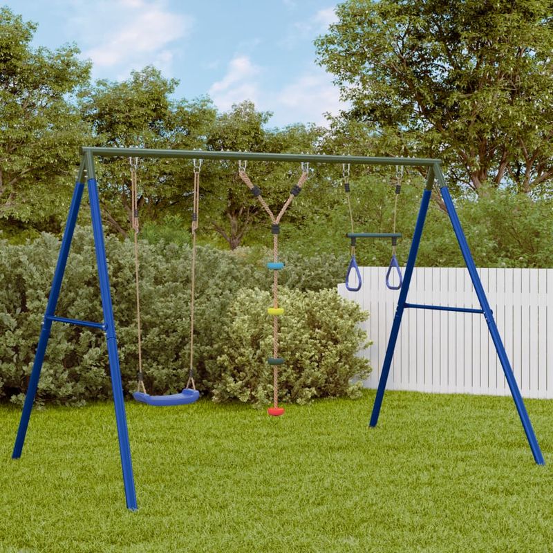 Jucarii, Copii si Bebe - Jucarii si jocuri - Jucarii de exterior - Spatii de joaca si accesorii - Set leagan de exterior, cu leagan, trapez și scara, albastru, model scaun leagăn + trapez + leagăn disc - Infinity.ro