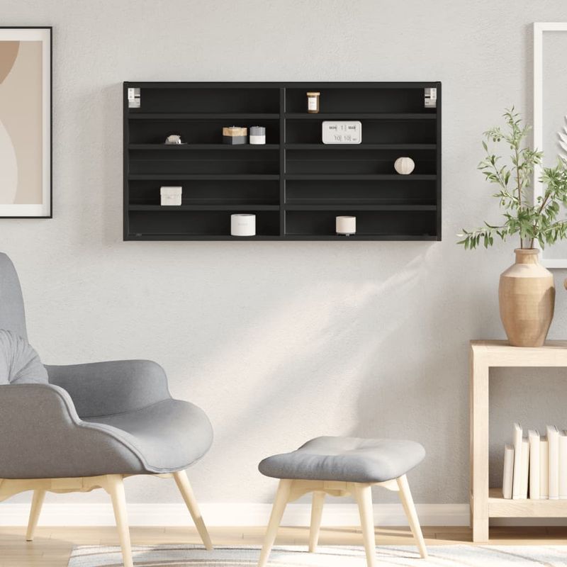 Casa si Gradina - Mobilier - Biblioteci si rafturi - Rafturi - Dulap cu vitrina, negru, 100x8,5x58 cm, lemn prelucrat - Infinity.ro