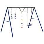 Jucarii, Copii si Bebe - Jucarii si jocuri - Jucarii de exterior - Spatii de joaca si accesorii - Set leagan de exterior, cu leagan, trapez și scara, albastru, model scaun leagăn + trapez + leagăn disc - Infinity.ro