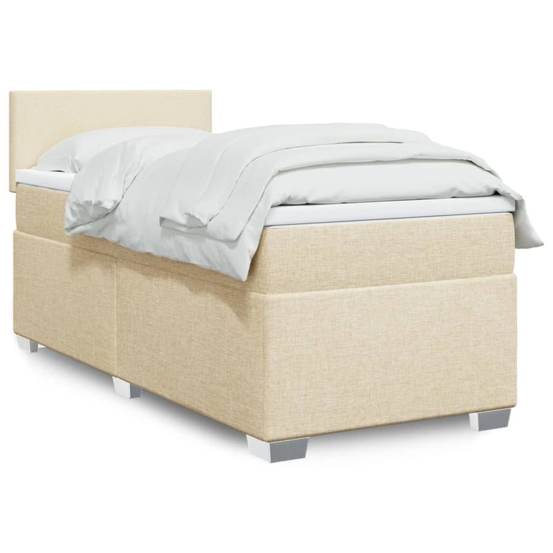 Casa si Gradina - Mobilier - Paturi si accesorii - Paturi - Pat box spring cu saltea, crem, 90x200 cm, textil - Infinity.ro
