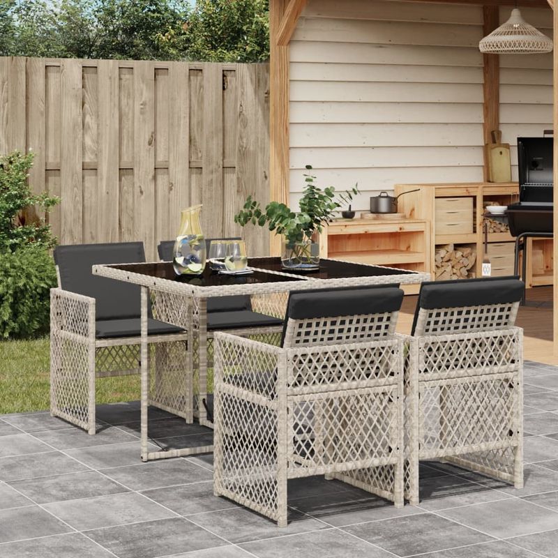 Casa si Gradina - Gradina si terasa - Mobilier exterior - Seturi mobila gradina - Set mobilier de gradina cu perne, 5 piese gri deschis poliratan - Infinity.ro
