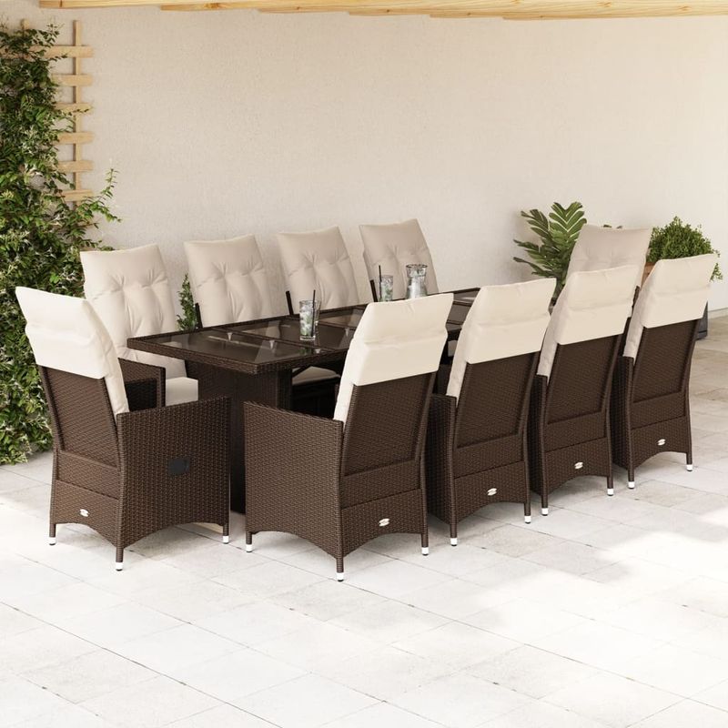 Casa si Gradina - Gradina si terasa - Mobilier exterior - Seturi mobila gradina - Set bistro de gradina cu perne, 11 piese, maro, poliratan - Infinity.ro