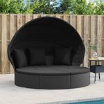 Casa si Gradina - Gradina si terasa - Mobilier exterior - Scaune si sezlonguri gradina - Pat sezlong pentru exterior cu baldachin, negru, poliratan - Infinity.ro