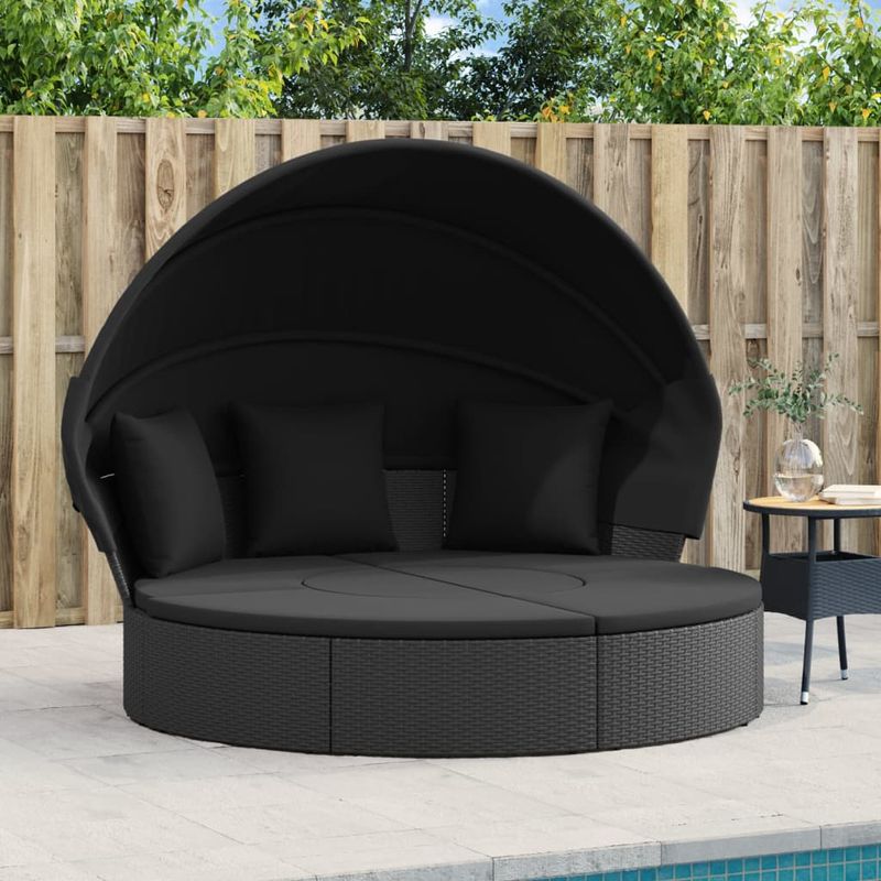 Casa si Gradina - Gradina si terasa - Mobilier exterior - Scaune si sezlonguri gradina - Pat sezlong pentru exterior cu baldachin, negru, poliratan - Infinity.ro