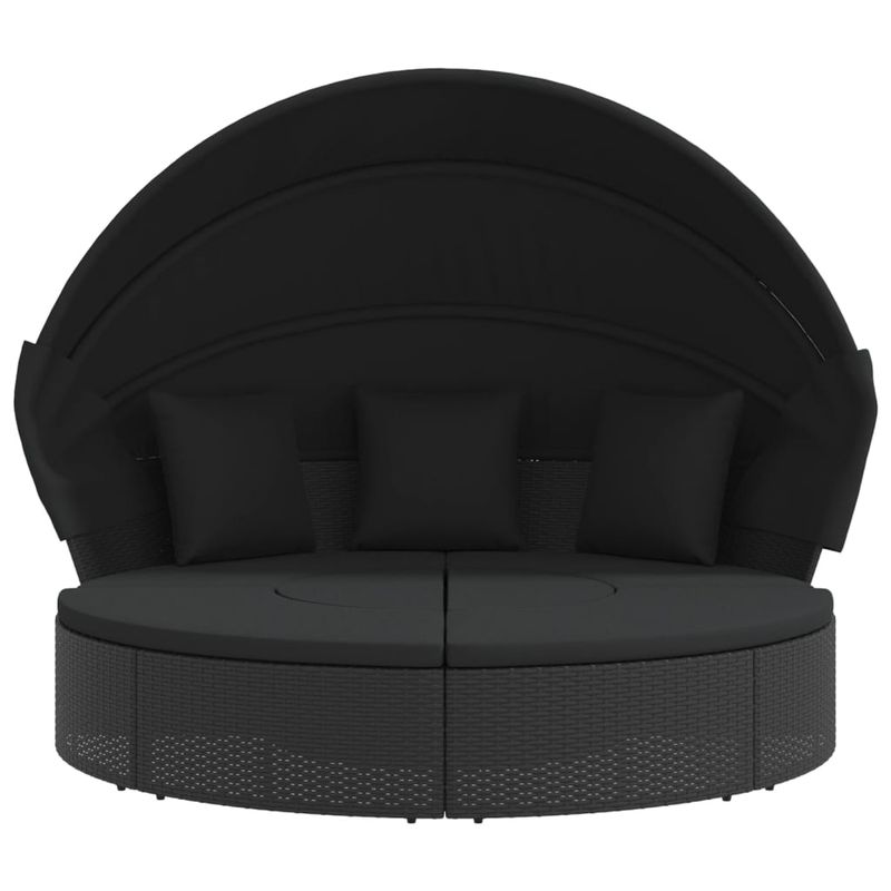 Casa si Gradina - Gradina si terasa - Mobilier exterior - Scaune si sezlonguri gradina - Pat sezlong pentru exterior cu baldachin, negru, poliratan - Infinity.ro