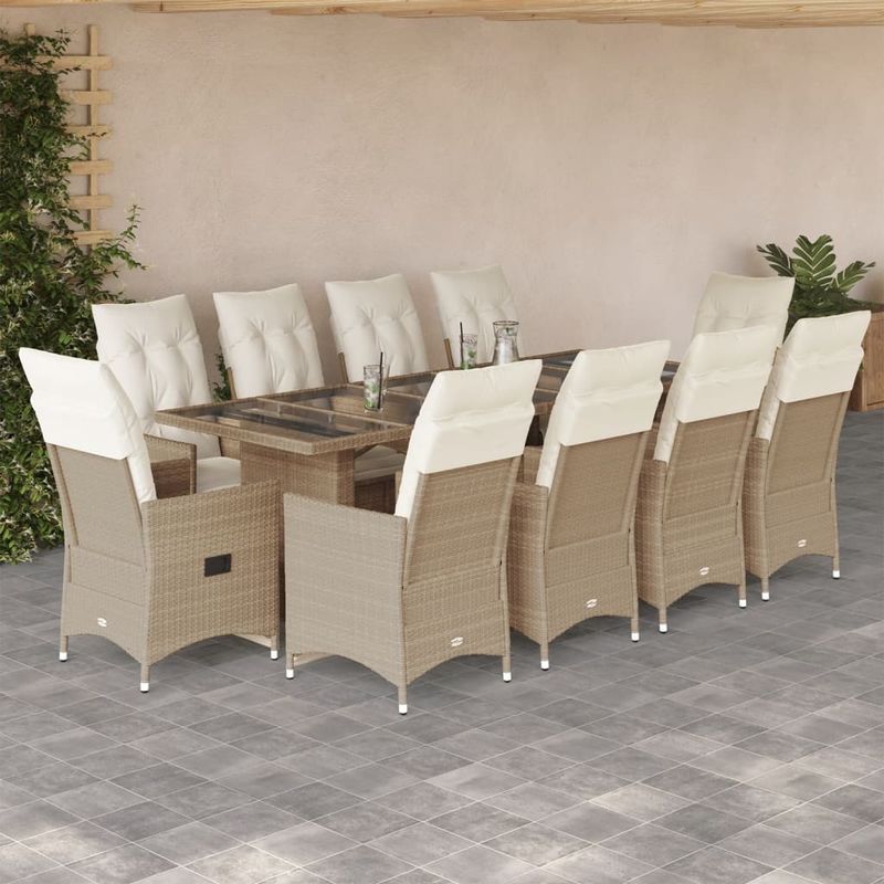 Casa si Gradina - Gradina si terasa - Mobilier exterior - Seturi mobila gradina - Set bistro de gradina, 11 piese, cu perne, bej, poliratan - Infinity.ro