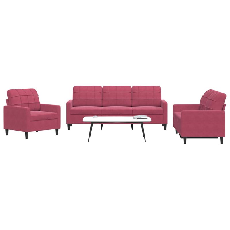 Casa si Gradina - Mobilier - Seturi de mobilier - Seturi living - Set canapea cu perne, 3 piese, rosu vin, catifea - Infinity.ro