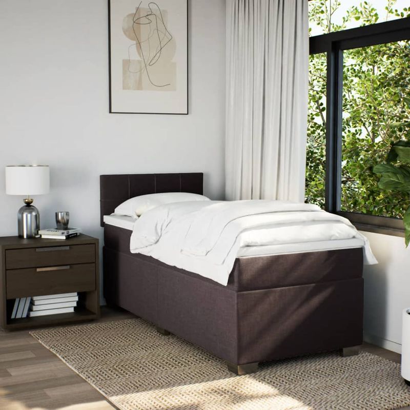 Casa si Gradina - Mobilier - Paturi si accesorii - Paturi - Pat box spring cu saltea, maro inchis, 90x200 cm, textil - Infinity.ro