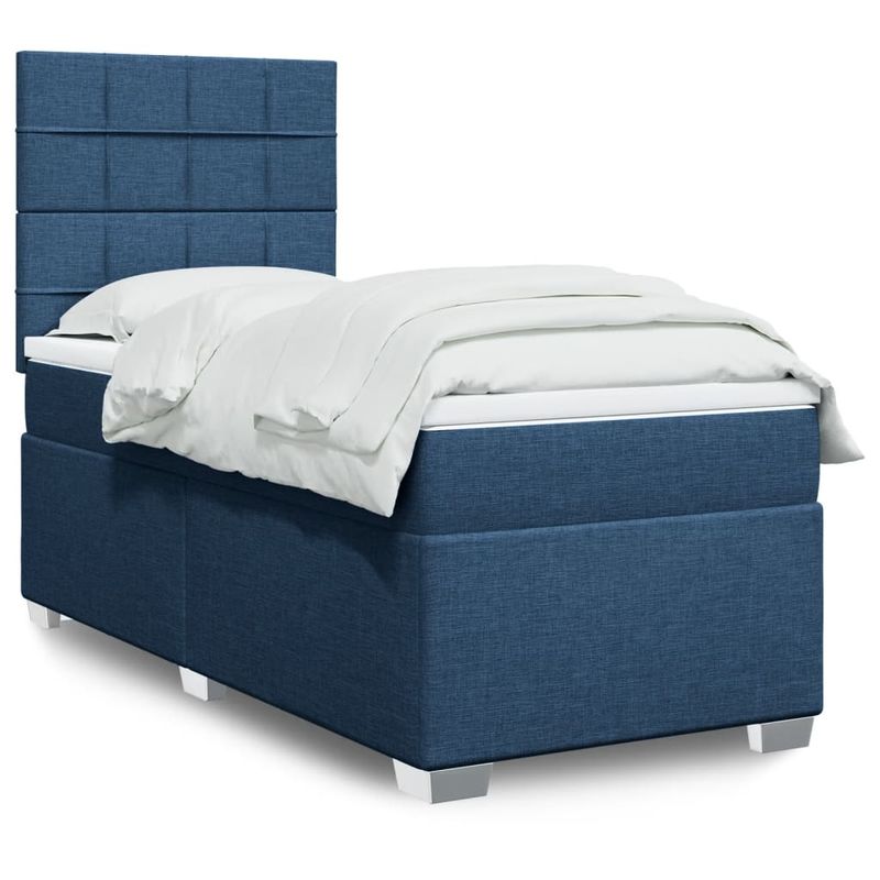 Casa si Gradina - Mobilier - Paturi si accesorii - Paturi - Pat box spring cu saltea, albastru, 90x190 cm, textil - Infinity.ro