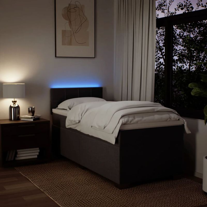 Casa si Gradina - Mobilier - Paturi si accesorii - Paturi - Pat box spring cu saltea, maro inchis, 90x200 cm, textil - Infinity.ro