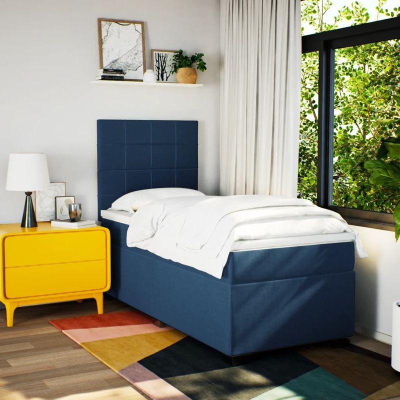 Casa si Gradina - Mobilier - Paturi si accesorii - Paturi - Pat box spring cu saltea, albastru, 90x190 cm, textil - Infinity.ro