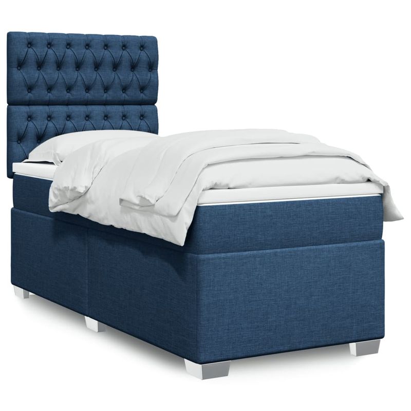 Casa si Gradina - Mobilier - Paturi si accesorii - Paturi - Pat box spring cu saltea, albastru, 90x200 cm, textil - Infinity.ro