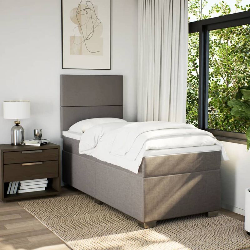 Casa si Gradina - Mobilier - Paturi si accesorii - Paturi - Pat box spring cu saltea, gri taupe, 100x200 cm, textil - Infinity.ro