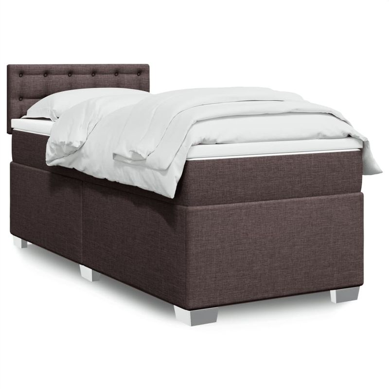 Casa si Gradina - Mobilier - Paturi si accesorii - Paturi - Pat box spring cu saltea, maro inchis, 90x190 cm, textil - Infinity.ro
