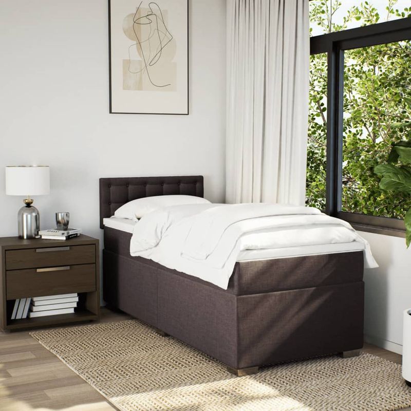 Casa si Gradina - Mobilier - Paturi si accesorii - Paturi - Pat box spring cu saltea, maro inchis, 90x190 cm, textil - Infinity.ro