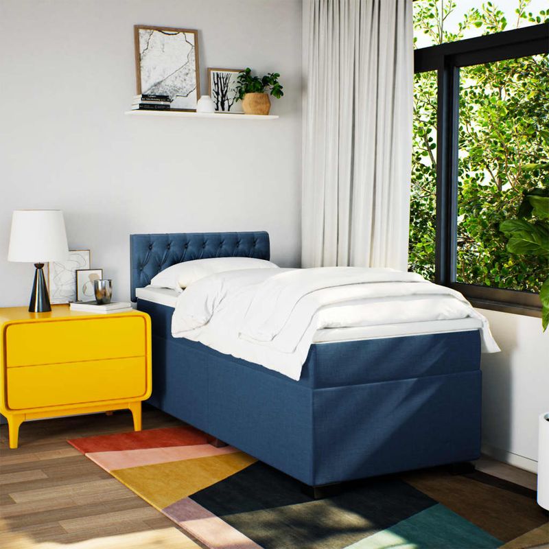 Casa si Gradina - Mobilier - Paturi si accesorii - Paturi - Pat box spring cu saltea, albastru, 100x200 cm, textil - Infinity.ro