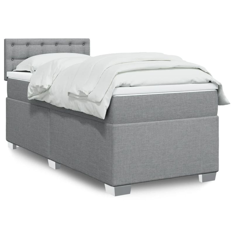 Casa si Gradina - Mobilier - Paturi si accesorii - Paturi - Pat box spring cu saltea, gri deschis, 90x190 cm, textil - Infinity.ro