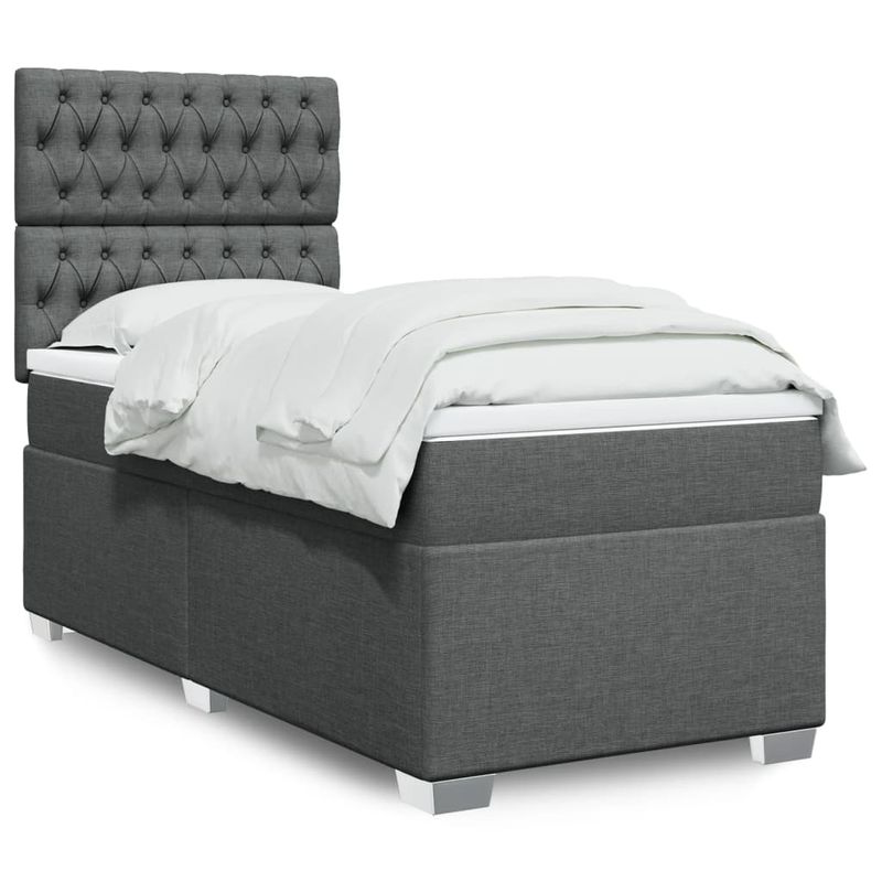Casa si Gradina - Mobilier - Paturi si accesorii - Paturi - Pat box spring cu saltea, gri inchis, 80x200 cm, textil - Infinity.ro