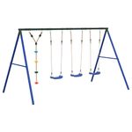 Jucarii, Copii si Bebe - Jucarii si jocuri - Jucarii de exterior - Spatii de joaca si accesorii - Set leagan de exterior, cu leagane și leagan cu disc, albastru, model 3x scaun leagăn + leagăn disc - Infinity.ro