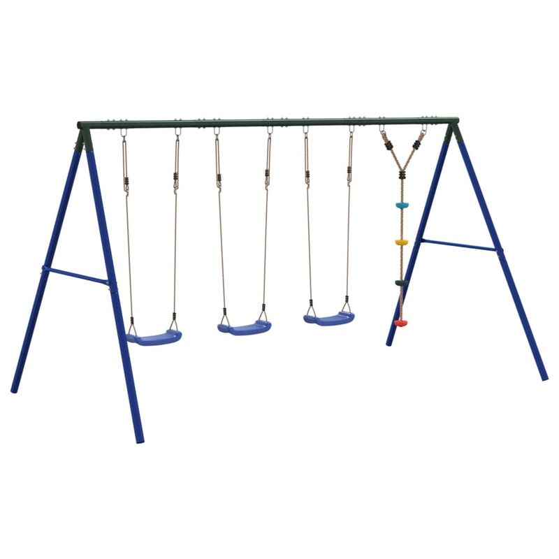Jucarii, Copii si Bebe - Jucarii si jocuri - Jucarii de exterior - Spatii de joaca si accesorii - Set leagan de exterior, cu leagane și leagan cu disc, albastru, model 3x scaun leagăn + leagăn disc - Infinity.ro