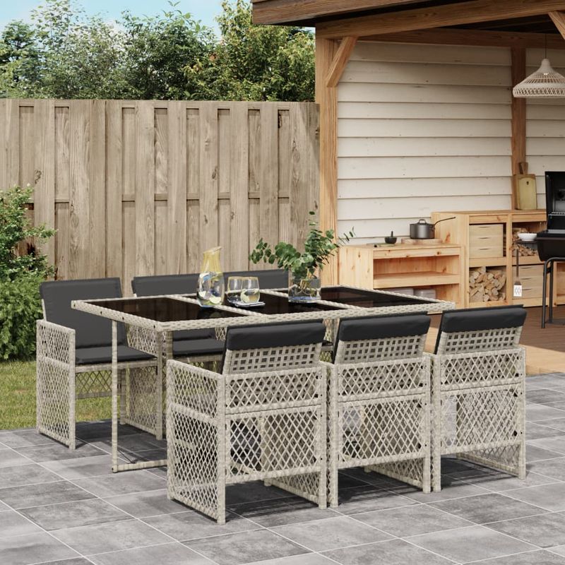 Casa si Gradina - Gradina si terasa - Mobilier exterior - Seturi mobila gradina - Set mobilier de gradina cu perne, 7 piese gri deschis poliratan - Infinity.ro