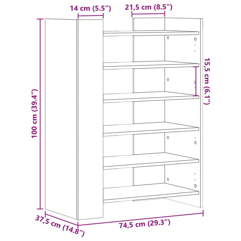 Casa si Gradina - Mobilier - Organizare si depozitare - Organizator incaltaminte - Pantofar, stejar sonoma, 74,5x37,5x100 cm, lemn prelucrat - Infinity.ro