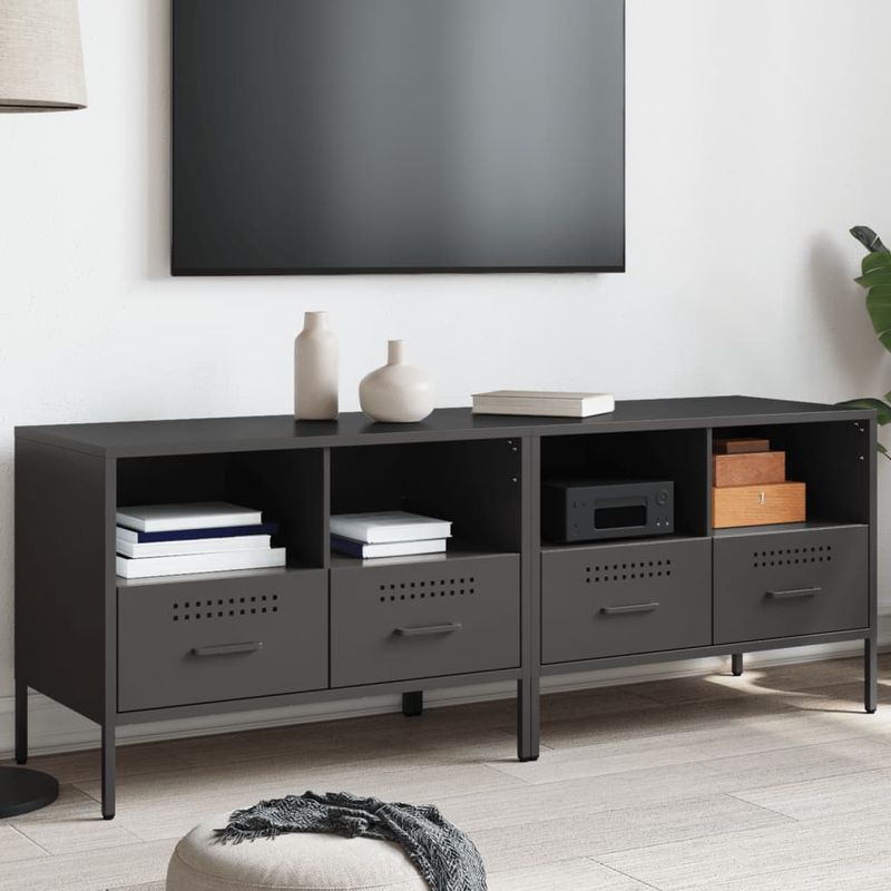 Casa si Gradina - Mobilier - Comode si corpuri - Comode - Dulap TV, 2 buc., negru, 68x39x50,5 cm, otel laminat la rece - Infinity.ro