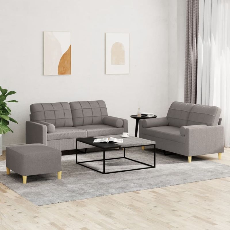 Casa si Gradina - Mobilier - Canapele si coltare - Canapele - Set de canapele cu perne, 3 piese, gri taupe, textil - Infinity.ro