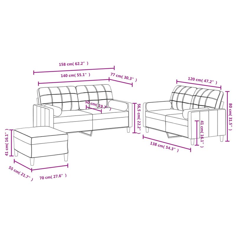 Casa si Gradina - Mobilier - Seturi de mobilier - Seturi living - Set de canapele cu perne, 3 piese, gri taupe, textil - Infinity.ro