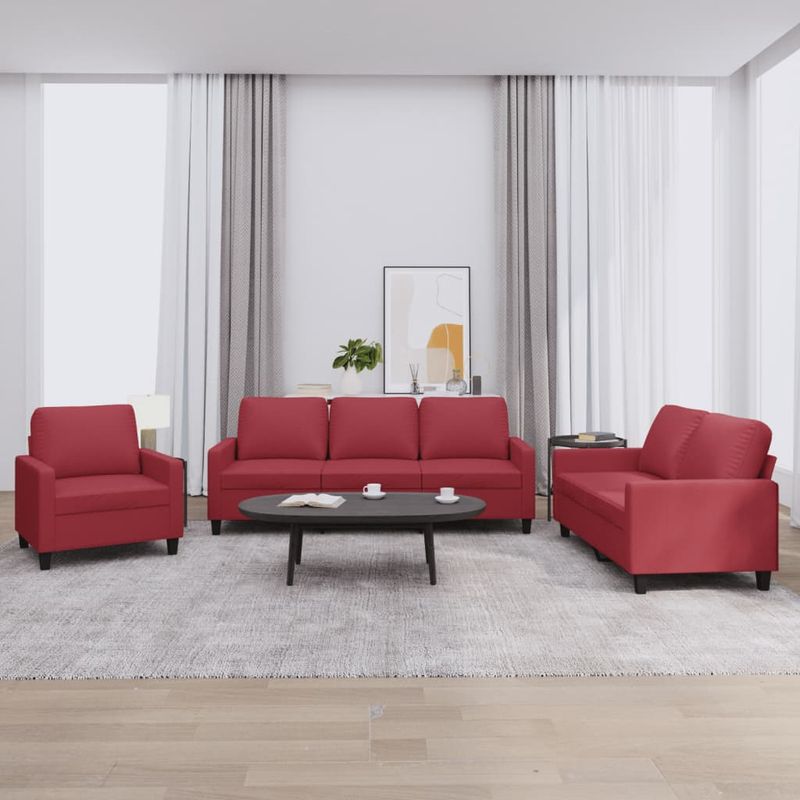 Casa si Gradina - Mobilier - Seturi de mobilier - Seturi living - Set de canapele cu perne, 3 piese, rosu vin, piele ecologica - Infinity.ro