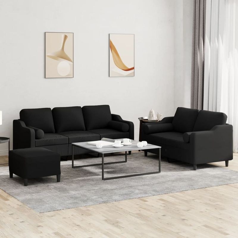 Casa si Gradina - Mobilier - Seturi de mobilier - Seturi living - Set de canapele cu perne, 3 piese, negru, textil - Infinity.ro