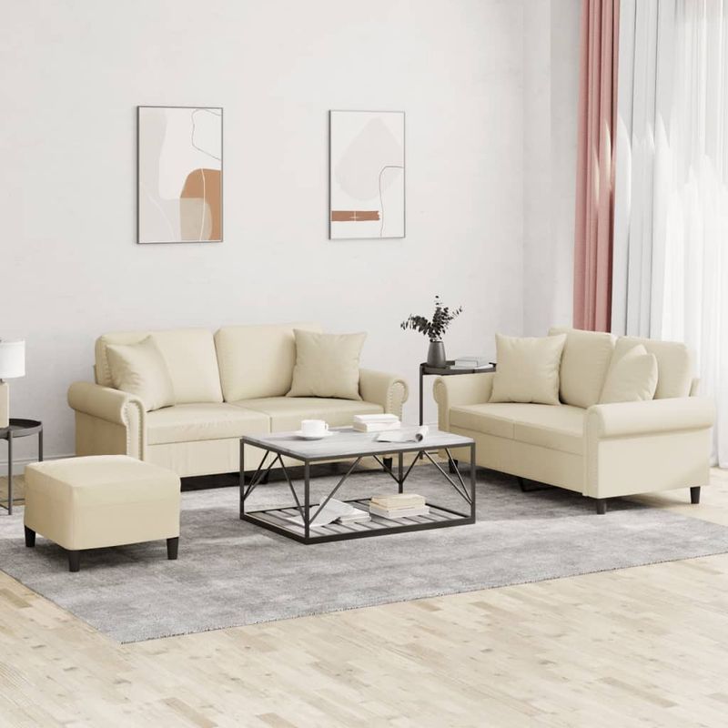 Casa si Gradina - Mobilier - Seturi de mobilier - Seturi living - Set de canapele cu perne, 3 piese, crem, piele ecologica - Infinity.ro