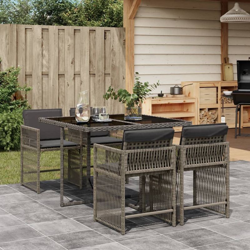 Casa si Gradina - Gradina si terasa - Mobilier exterior - Seturi mobila gradina - Set mobilier de gradina cu perne, 5 piese, gri, poliratan - Infinity.ro