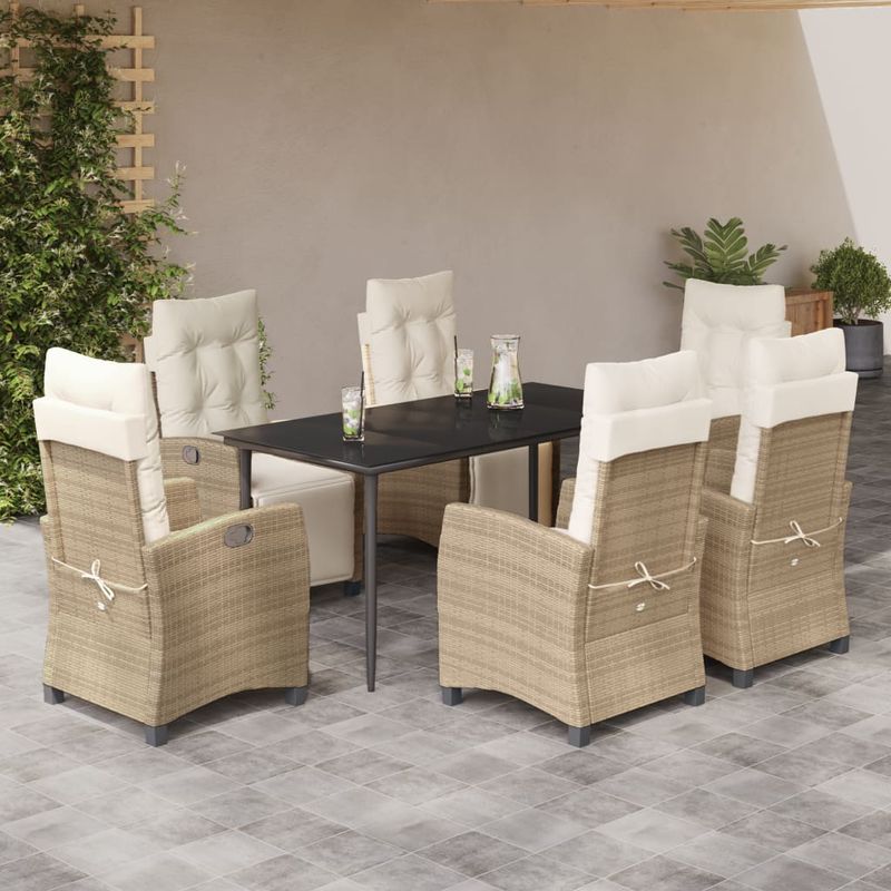 Casa si Gradina - Gradina si terasa - Mobilier exterior - Seturi mobila gradina - Set de masa pentru gradina, 7 piese, cu perne, bej, poliratan - Infinity.ro