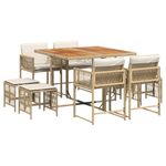 Casa si Gradina - Gradina si terasa - Mobilier exterior - Seturi mobila gradina - Set de masa pentru gradina, 9 piese, cu perne, bej, poliratan - Infinity.ro