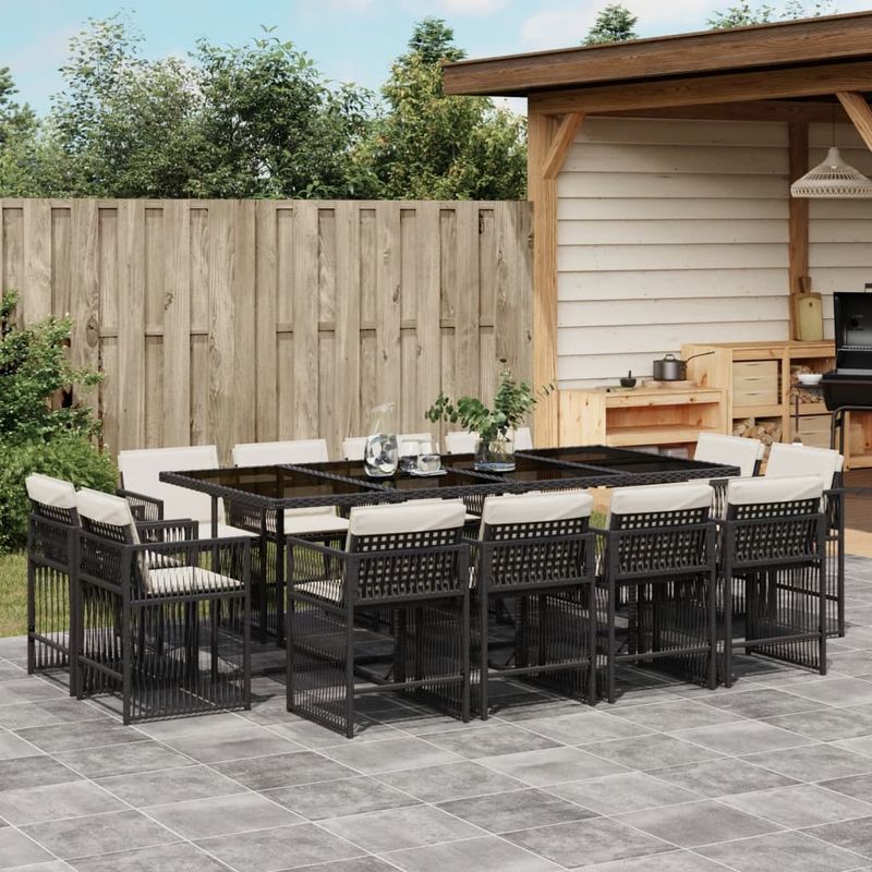 Casa si Gradina - Gradina si terasa - Mobilier exterior - Seturi mobila gradina - Set mobilier de gradina cu perne, 13 piese, negru, poliratan - Infinity.ro