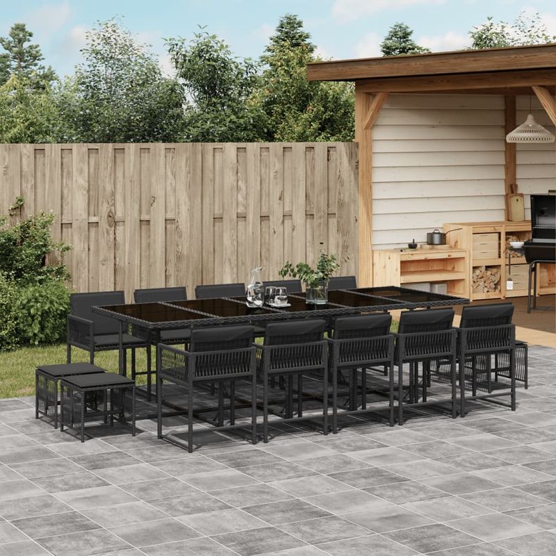Casa si Gradina - Gradina si terasa - Mobilier exterior - Seturi mobila gradina - Set mobilier de gradina cu perne, 15 piese, negru, poliratan - Infinity.ro