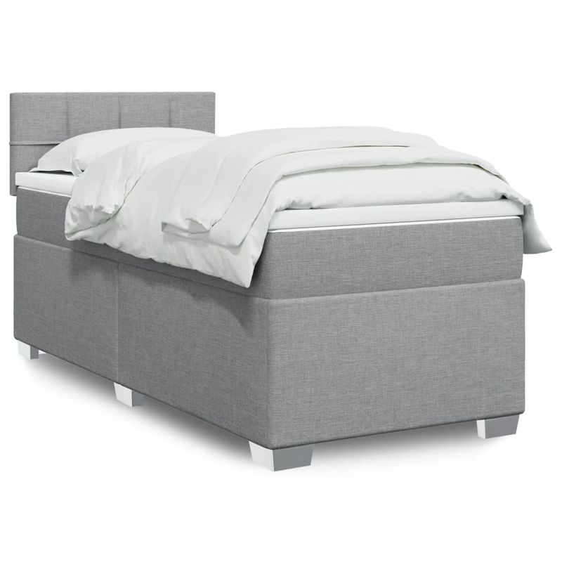 Casa si Gradina - Mobilier - Paturi si accesorii - Paturi - Pat box spring cu saltea, gri deschis, 90x200 cm, textil - Infinity.ro