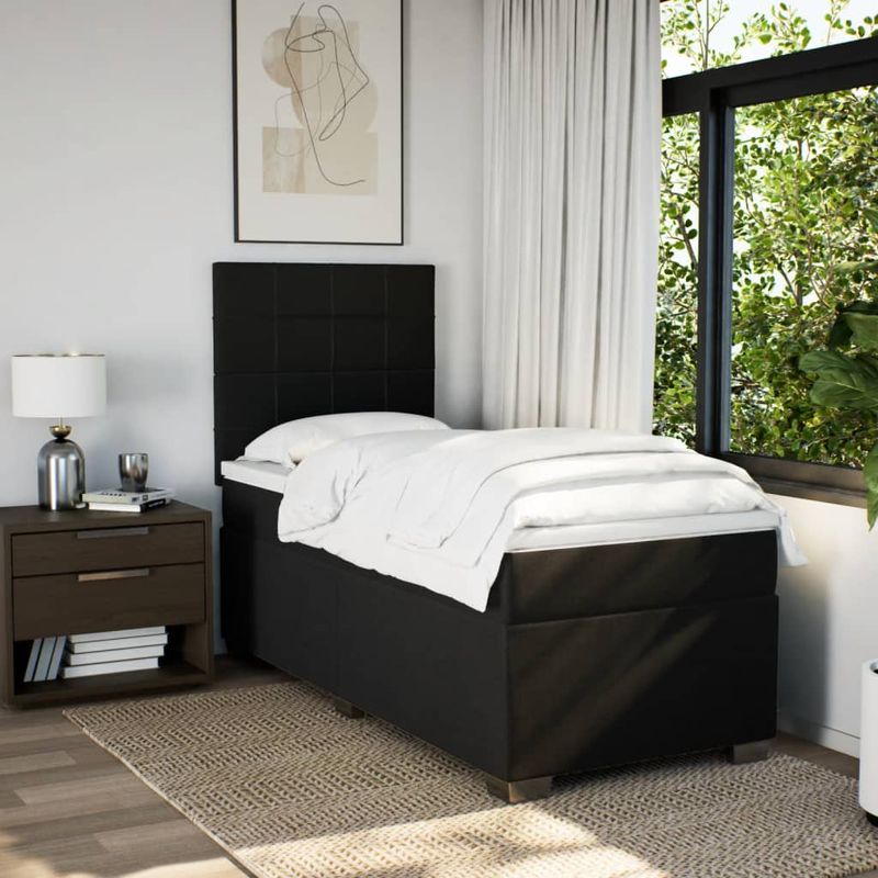 Casa si Gradina - Mobilier - Paturi si accesorii - Paturi - Pat box spring cu saltea, negru, 100x200 cm, textil - Infinity.ro