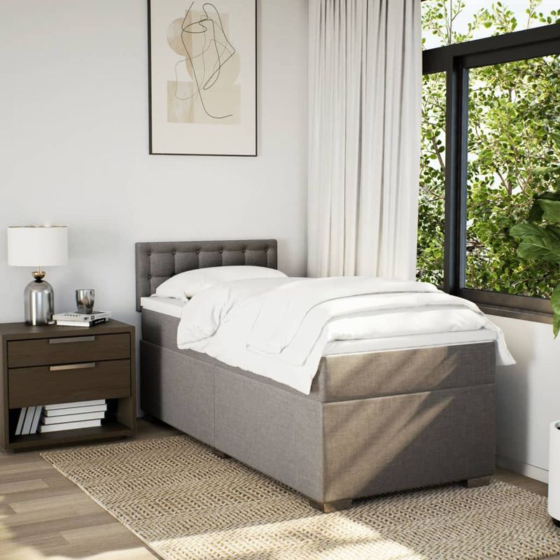 Casa si Gradina - Mobilier - Paturi si accesorii - Paturi - Pat box spring cu saltea, gri taupe, 80x200 cm, textil - Infinity.ro