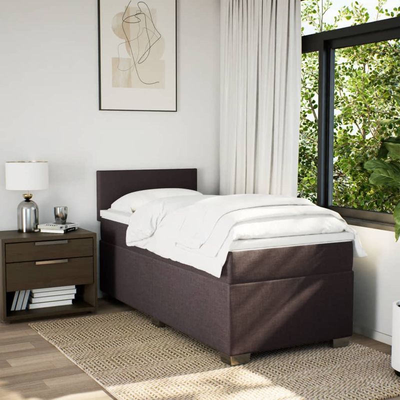Casa si Gradina - Mobilier - Paturi si accesorii - Paturi - Pat box spring cu saltea, maro inchis, 90x200 cm, textil - Infinity.ro