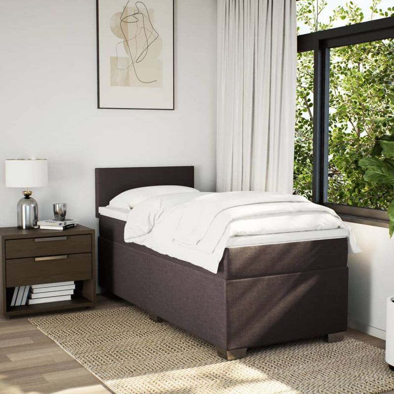Casa si Gradina - Mobilier - Paturi si accesorii - Paturi - Pat box spring cu saltea, maro inchis, 90x200 cm, textil - Infinity.ro
