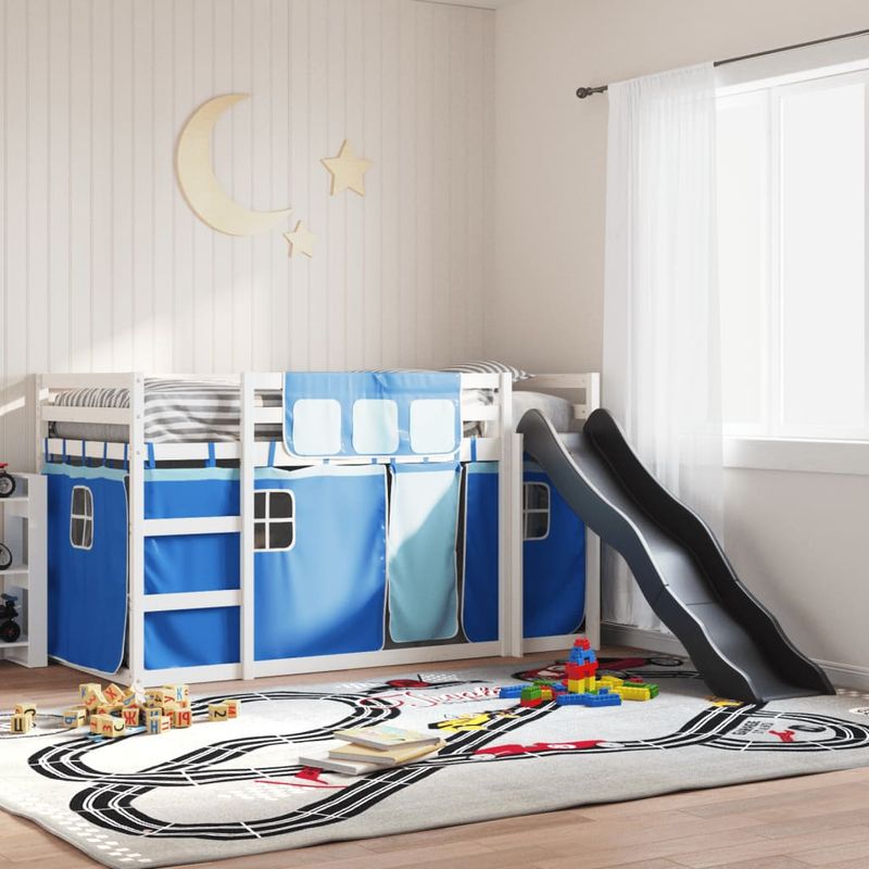 Casa si Gradina - Mobilier - Paturi si accesorii - Paturi - Pat supraetajat cu tobogan si perdele, albastru, 90x190 cm - Infinity.ro