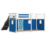 Casa si Gradina - Mobilier - Paturi si accesorii - Paturi - Pat supraetajat cu tobogan si perdele, albastru, 90x190 cm - Infinity.ro