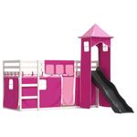 Casa si Gradina - Mobilier - Paturi si accesorii - Paturi - Pat supraetajat cu tobogan si perdele, roz, 90x190 cm - Infinity.ro